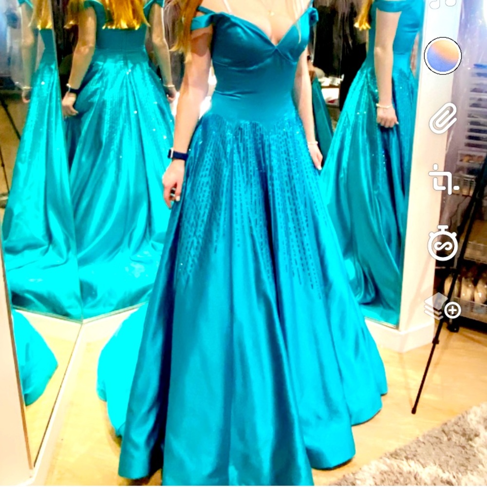 Brand New Sherri Hill Turquoise Prom Dress Gown sz 6